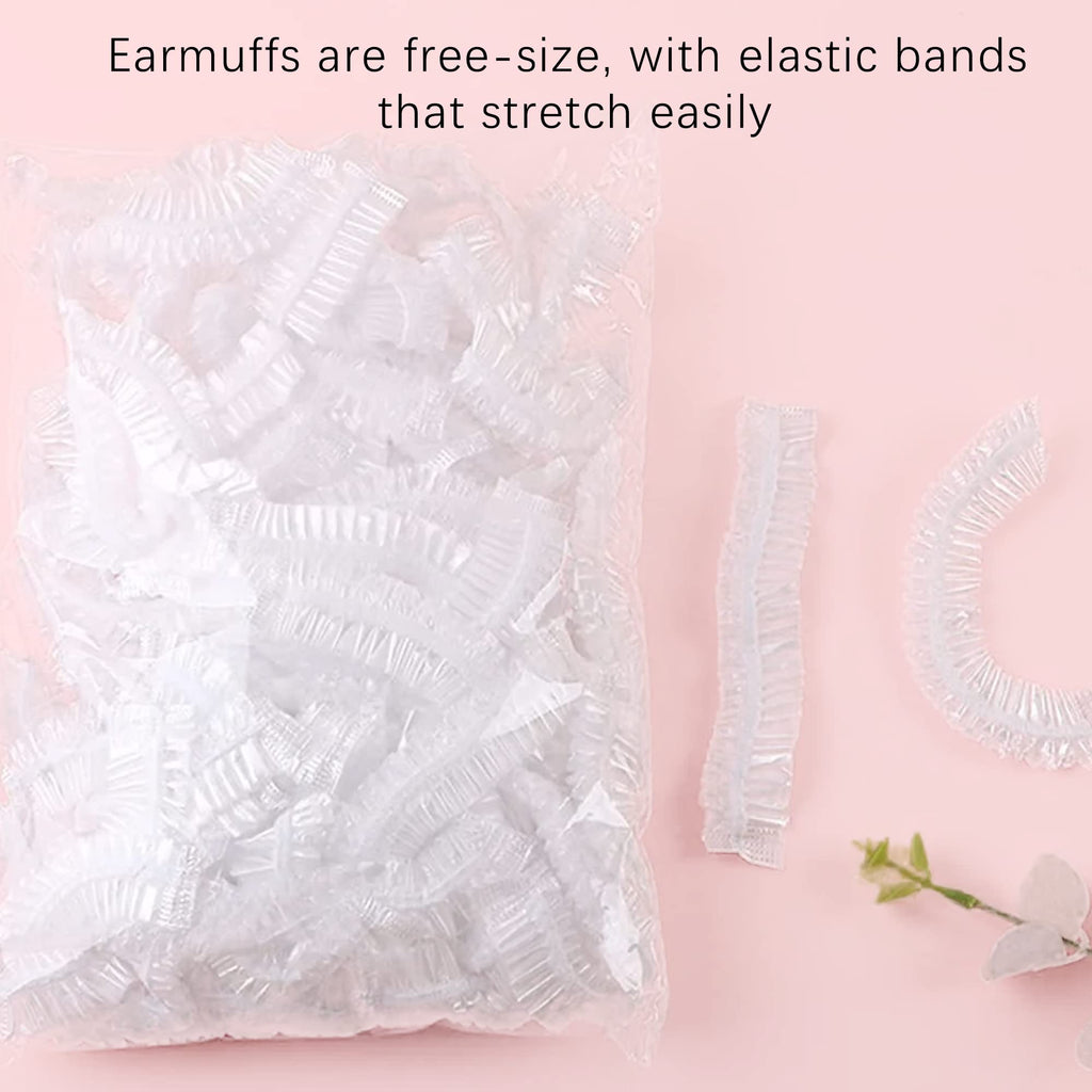 100 Pack Disposable Ear Protectors - Clear Ear Covers for Shower, Bathing, Salon