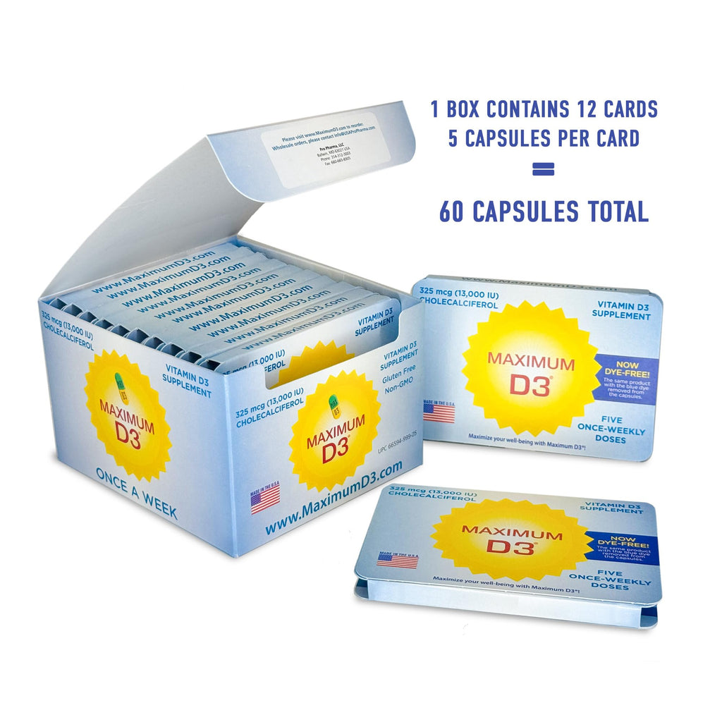 Maximum D3 13,000 IU Box, 60 Capsules Total (12 Cards/Box x 5 Capsules per Card), 60-Weeks Supply