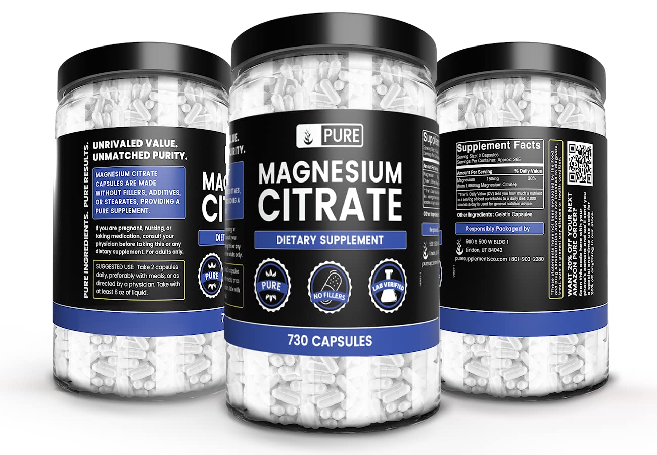 Pure Original Ingredients Magnesium Citrate (730 Capsules) No Magnesium Or Rice Fillers, Always Pure, Lab Verified