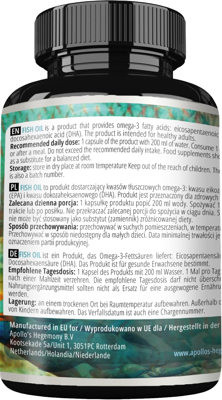 APOLLO'S HEGEMONY Fish Oil 1000mg - High Dose Omega 3 with 330mg EPA and 220mg DHA - 120 Softgel Capsules - 4 Months Supply - Unsaturated Fatty Acids (EFAs) - Supports Heart and Brain Health