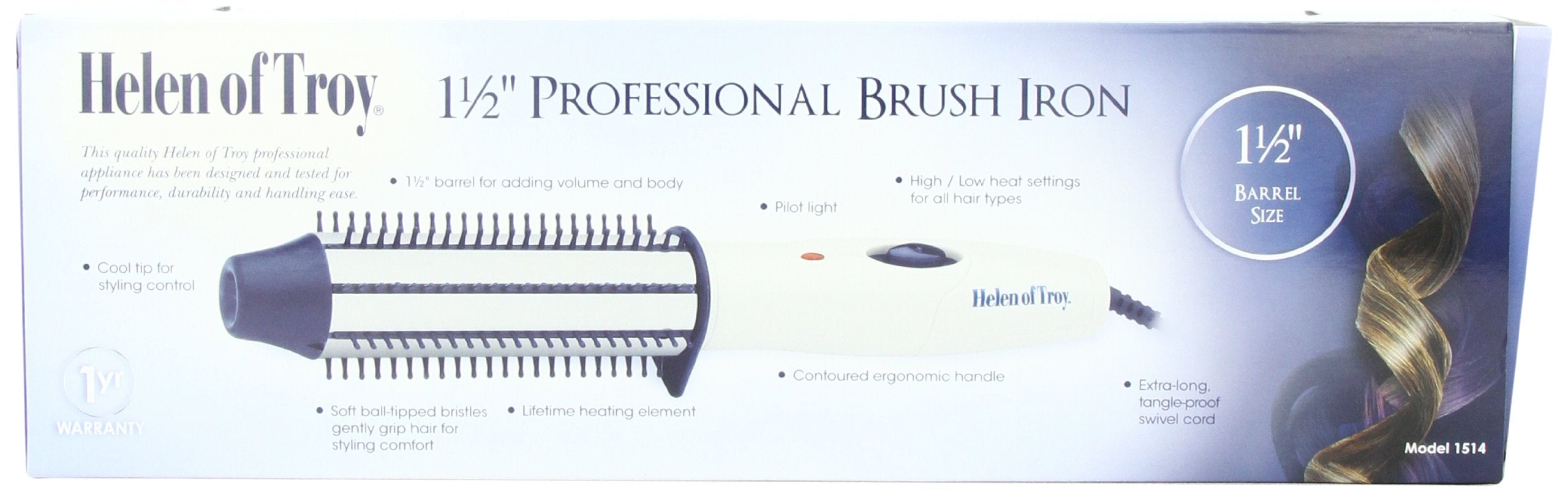 Helen of Troy 1514 Brush Iron, White, 1 1/2 Inches Barrel