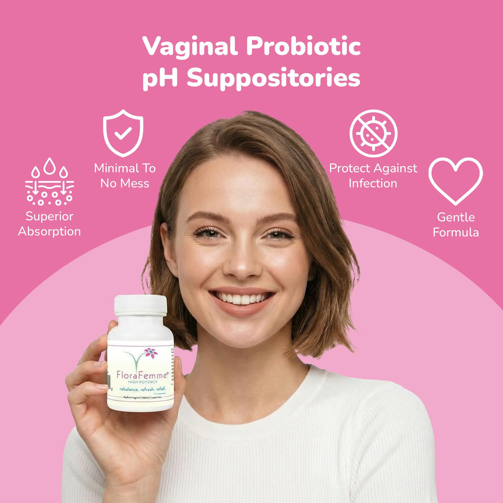 FLORAFEMME - pH Vaginal Probiotics Suppository - Supports pH Balance of Yeast & Bacteria for Feminine Freshness. Supports Restoration of Healthy Vaginal Flora & Eliminates Vaginal Odor