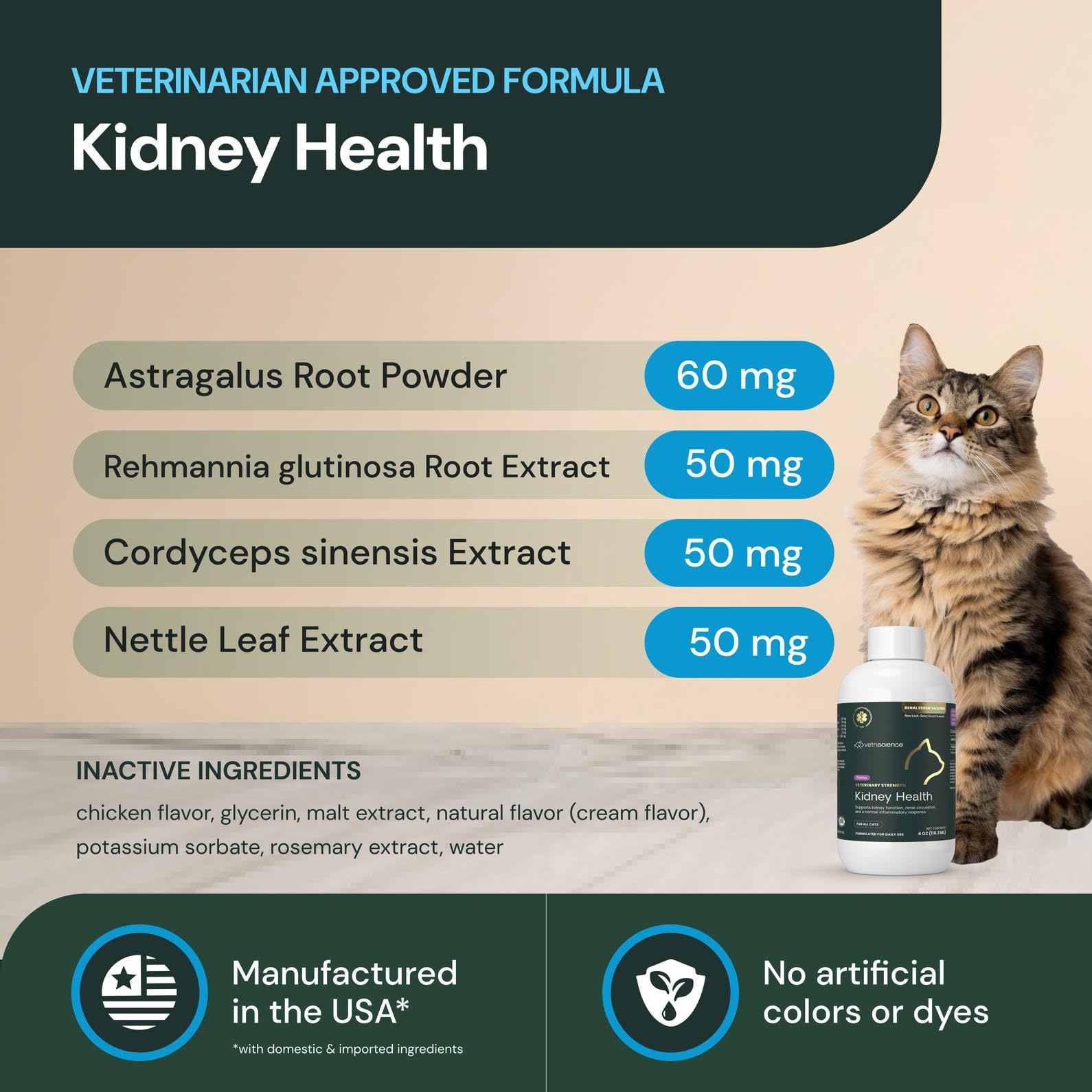 VetriScience Renal Essentials Pro Liquid - Kidney Functions & Maintenance Support Supplement for Cats - Health Supplement Aids Renal Blood Flow - Liquid Kidney Care Aid for Felines - 4 oz