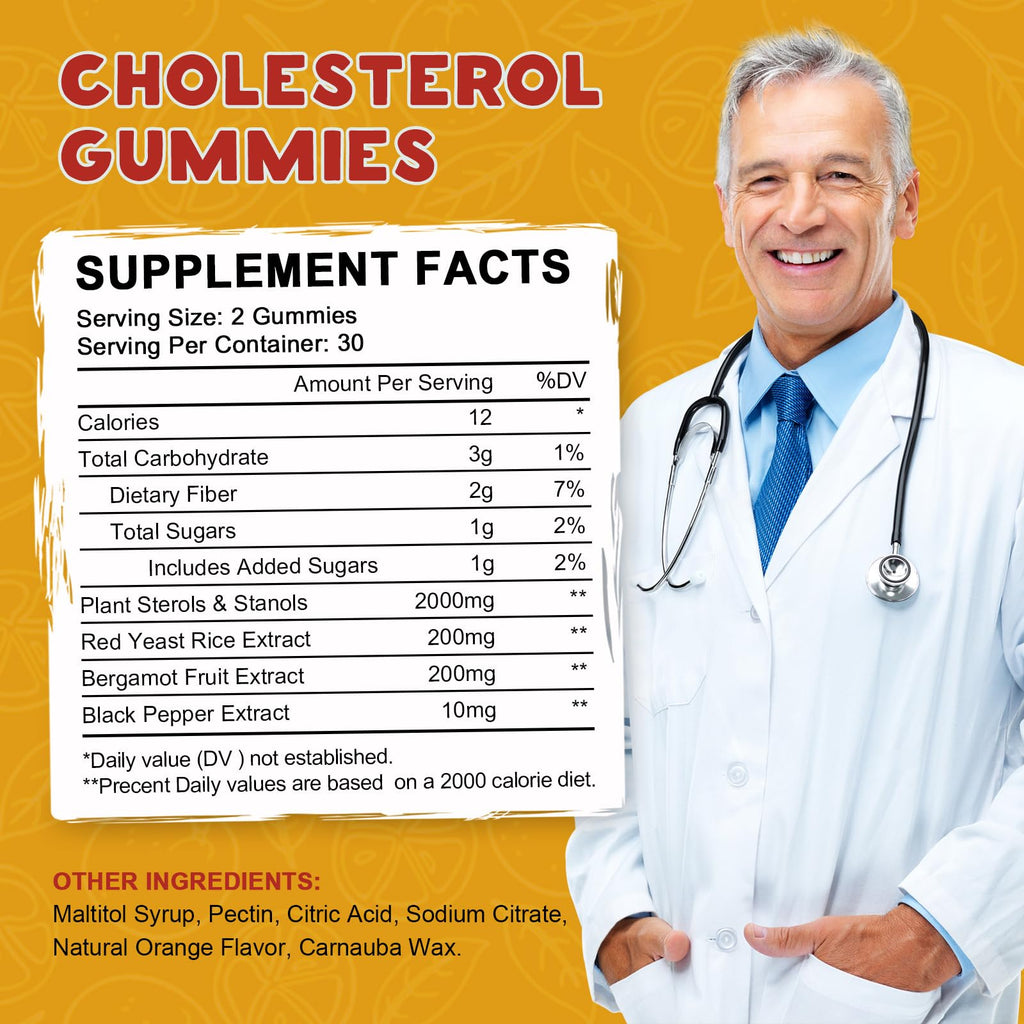 (2 Pack) Cholesterol Supplements Gummies for Cholesterol Healthy, Plant Sterols & Stanols, Red Yeast Rice, Citrus Bergamot Complex for Cholesterol, Maintain Healthy Cholesterol Levels - 60 Day Supply