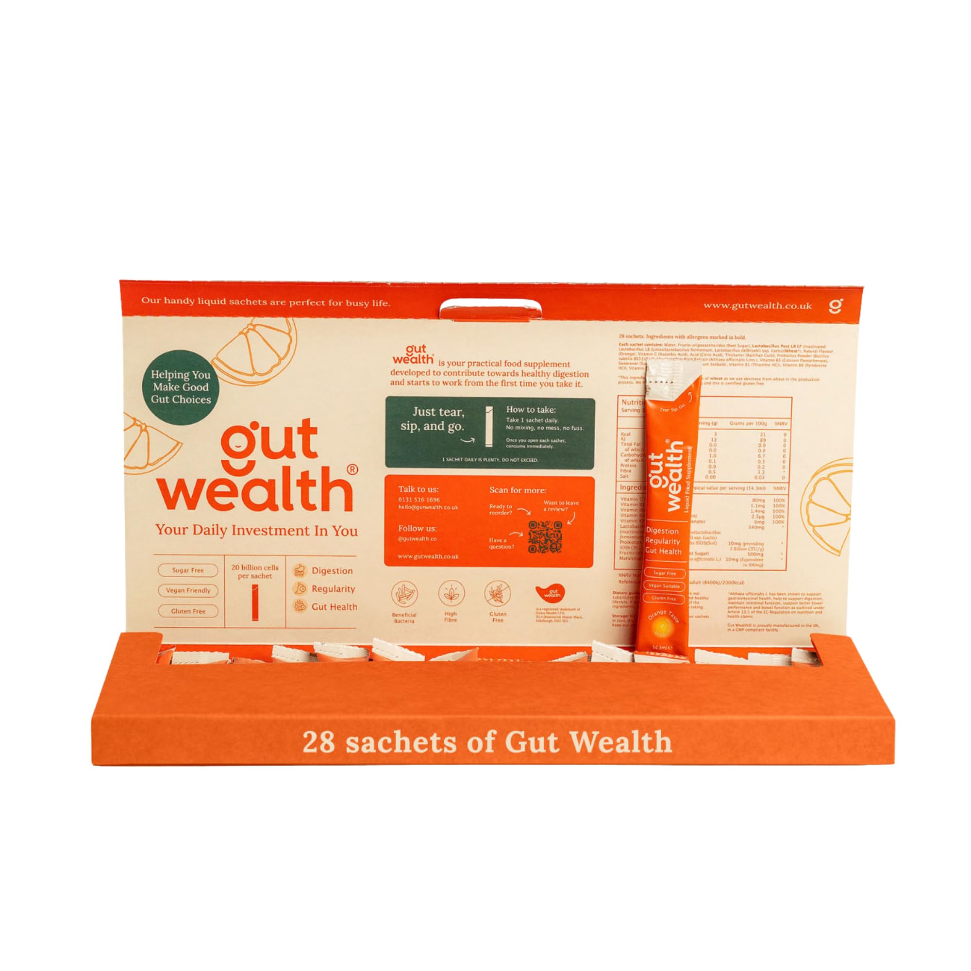 Gut Wealth 4 Week Orange Daily Sachets for Gut Health, Digestion & IBS