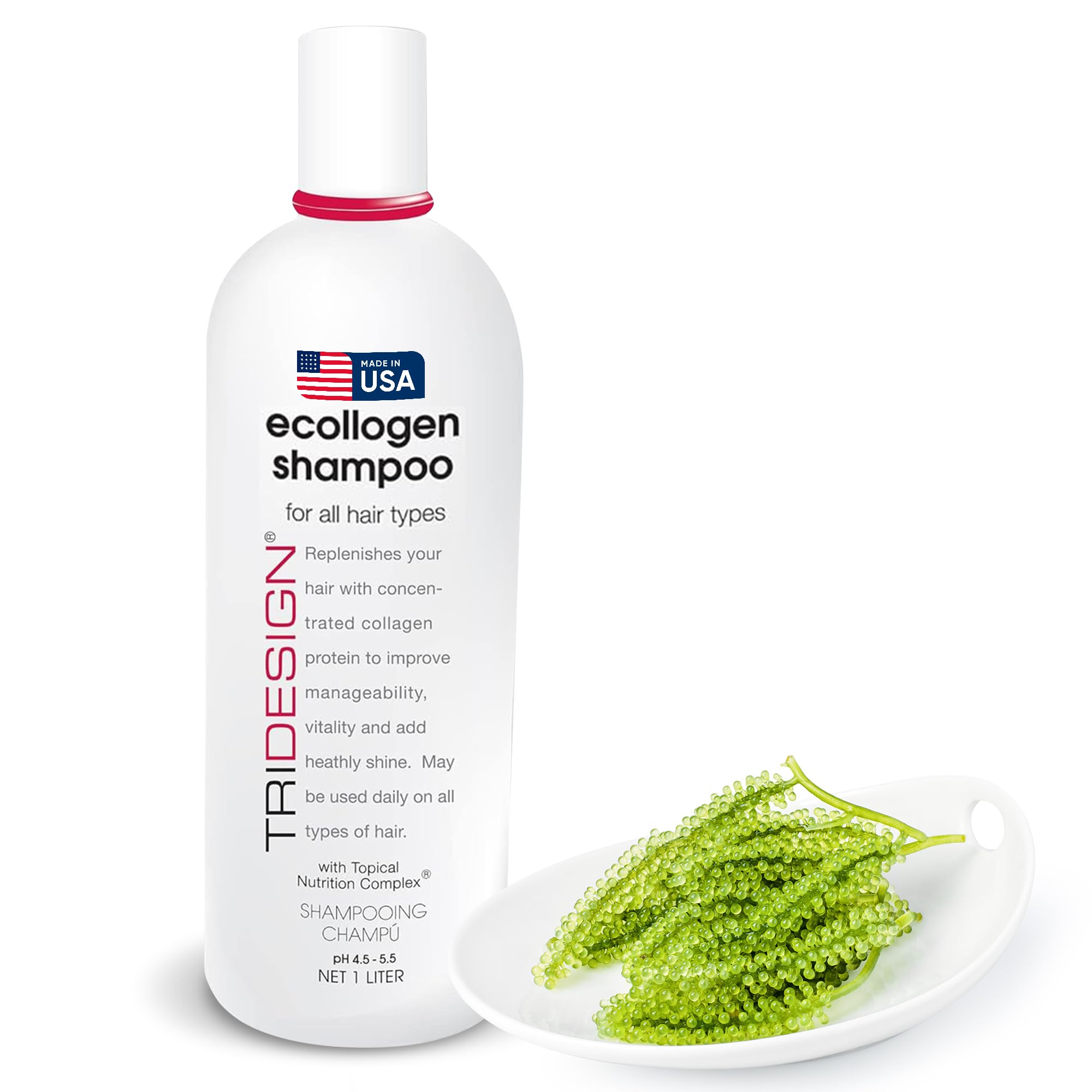 TRI Design Ecollogen Shampoo - Hair Shampoo For Natural Hair - Moisturizing, Hydrating - Gentle Hair Products, Thickening, Volumizing Shampoo - Liter (33.8 oz.)