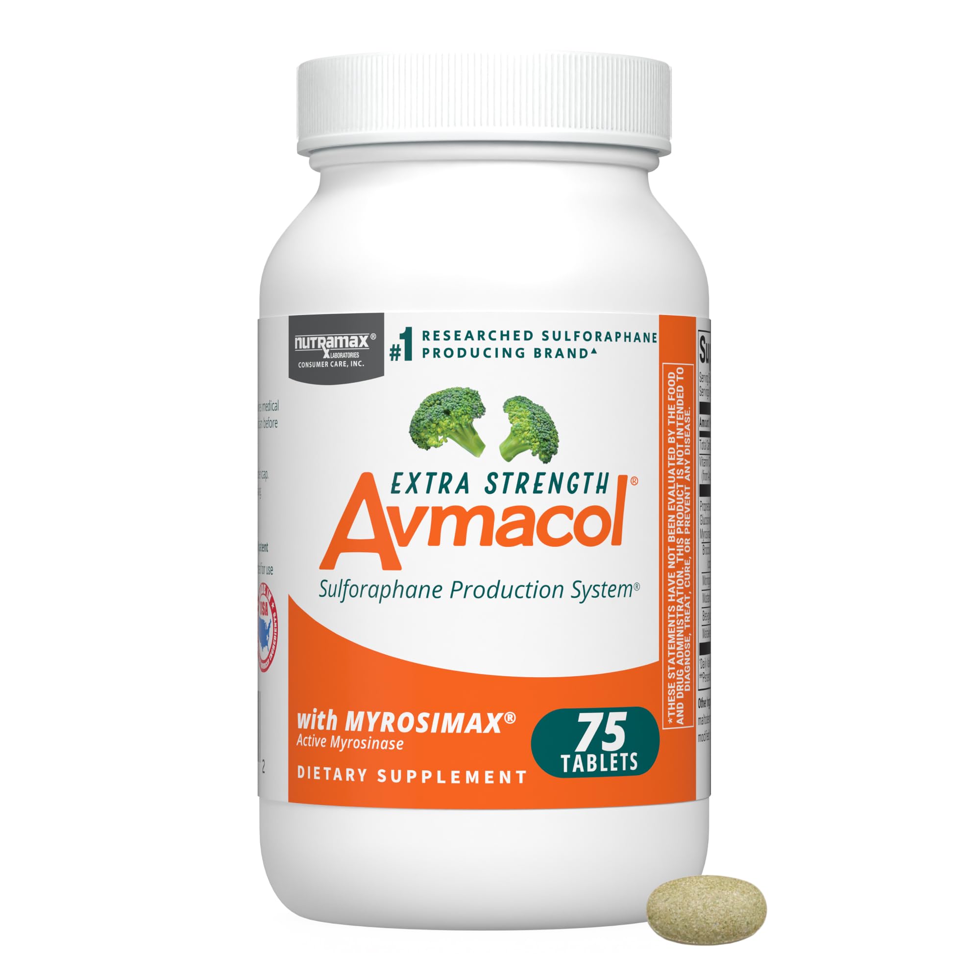 Nutramax Laboratories Avmacol Extra Strength #1 Researched Sulforaphane-Producing Brand for Detoxification with Glucoraphanin and Active Myrosinase, Immune Health, Adults & Children, 75 Tablets