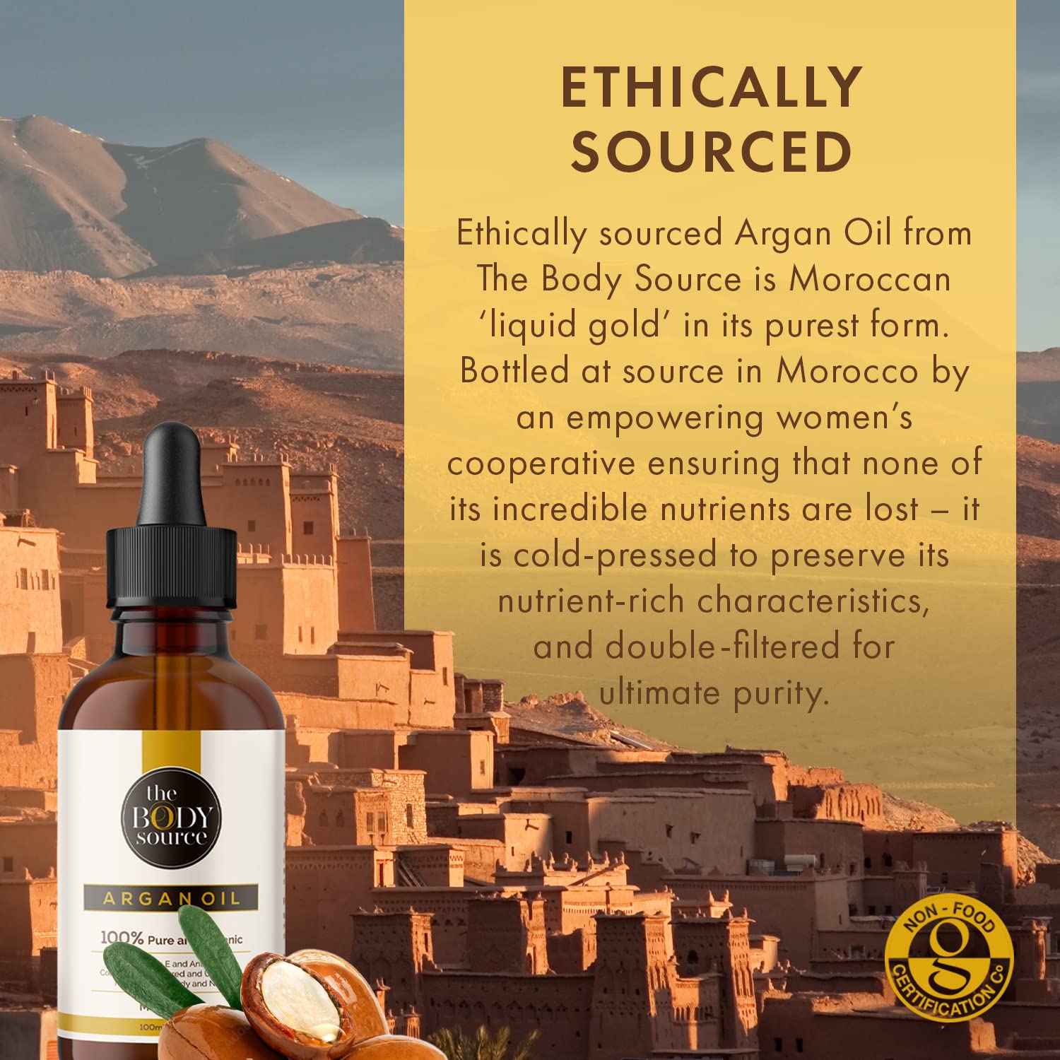 100% Organic Argan Oil, 100ml - Pure Cold Pressed Moroccan Argan Oil for Hair, Skin and Nails, Ethically Sourced, Bottled in Morocco, Multi-Use Beauty Oil for Daily Nourishing and Moisturising Care