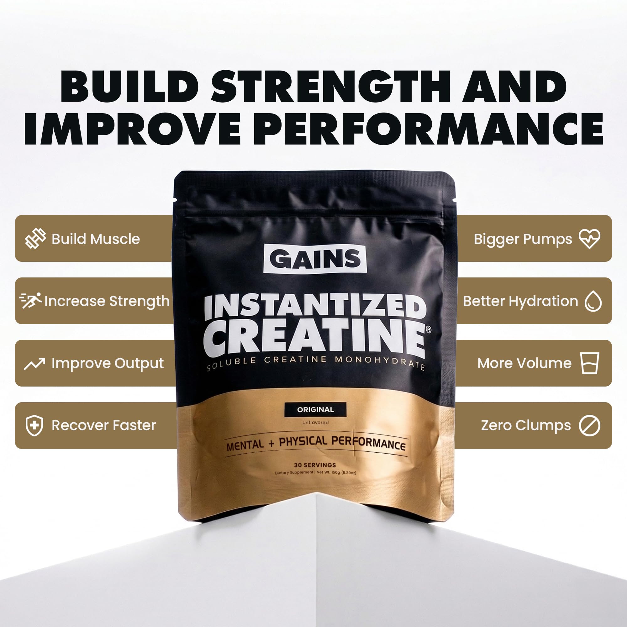 Gains in Bulk Instantized Creatine Monohydrate for Men & Women, Soluble Pre Workout Powder, Supports Muscle Building, Strength and Performance, Bodybuilding Supplements, Unflavored, 100 Servings