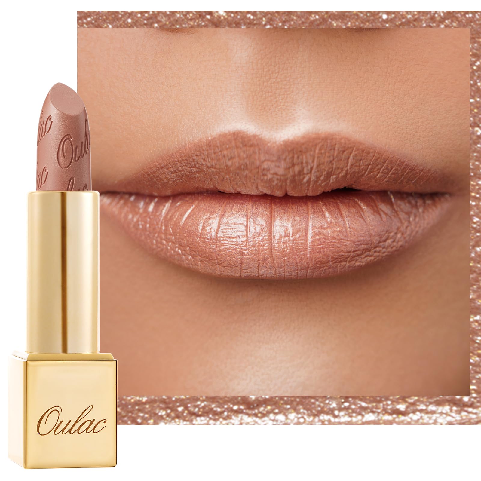 OULAC Metallic Shine Glitter Lipstick Set, Nude High Impact Lipcolor, Lightweight Soft and Ultra Hydrating, Long Lasting, Vegan 15+17