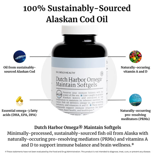 BIG BOLD HEALTH Dutch Harbor Omega Maintain Softgels - Premium Alaskan Cod Liver Oil (120 Count) - Sustainably Sourced Omega-3 Supplement with EPA, DHA, DPA - Natural Vitamins A & D - MSC Certified
