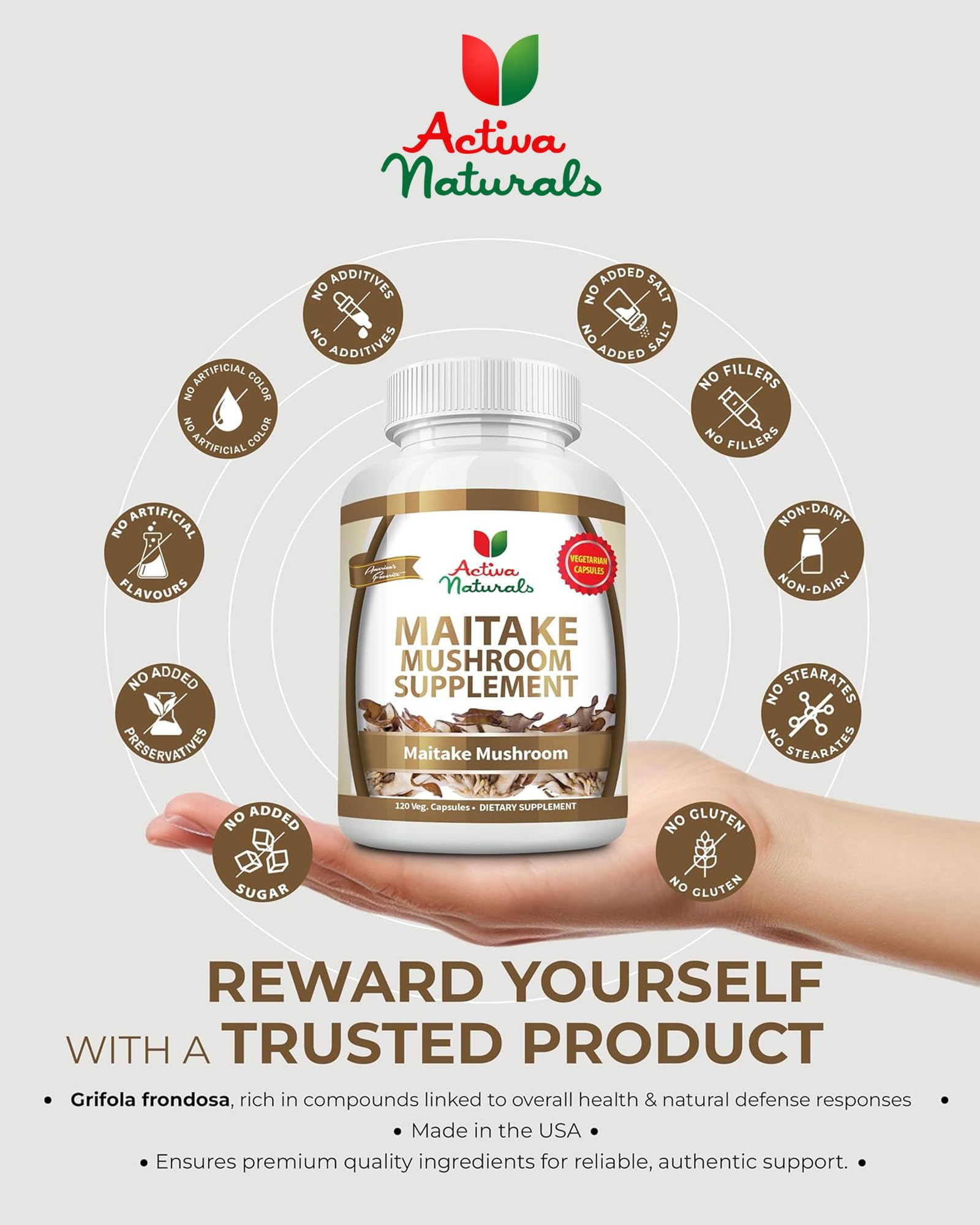 Maitake Mushroom Supplement - 1500mg, 120 Vegetarian Capsules with Grifola Frondosa Extract, Supports Energy, Vitality, and Wellness, No Fillers, Additives, or Artificial Colors or Chemicals.