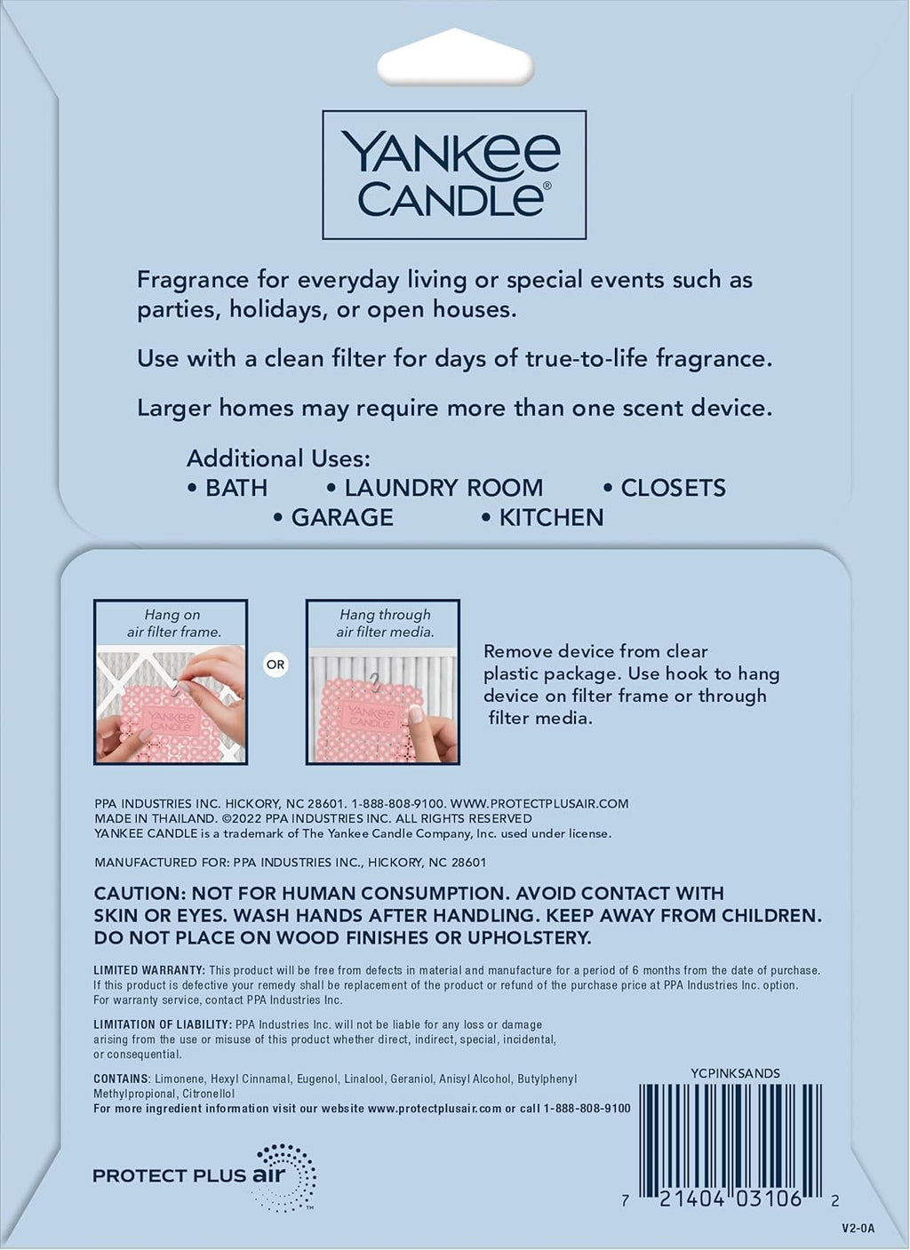 Yankee Candle Whole Home Air Freshener, Long Lasting Odor Eliminating Fragrance for Home, Continuous Room Freshener, Pink Sands (Pack of 4)