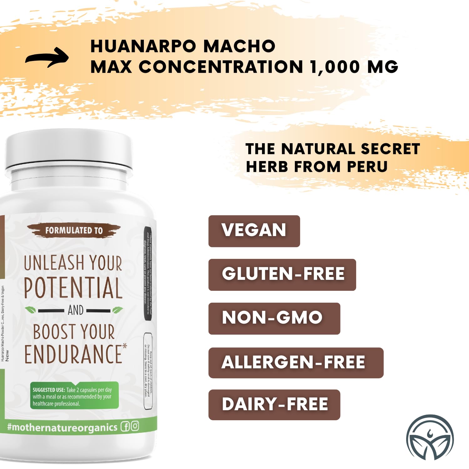 MNO Huanarpo Macho 1000mg Vegan Capsules for Men, 120 Count, Gluten-Free