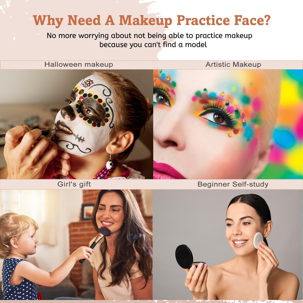 Banugo Makeup Practice Face Board, Silicone Makeup Mannequin Head for Facial Practice, Doll Head Makeup Kit for Girls, 5D Face Makeup Set, Doll Repainting Practice Makeup