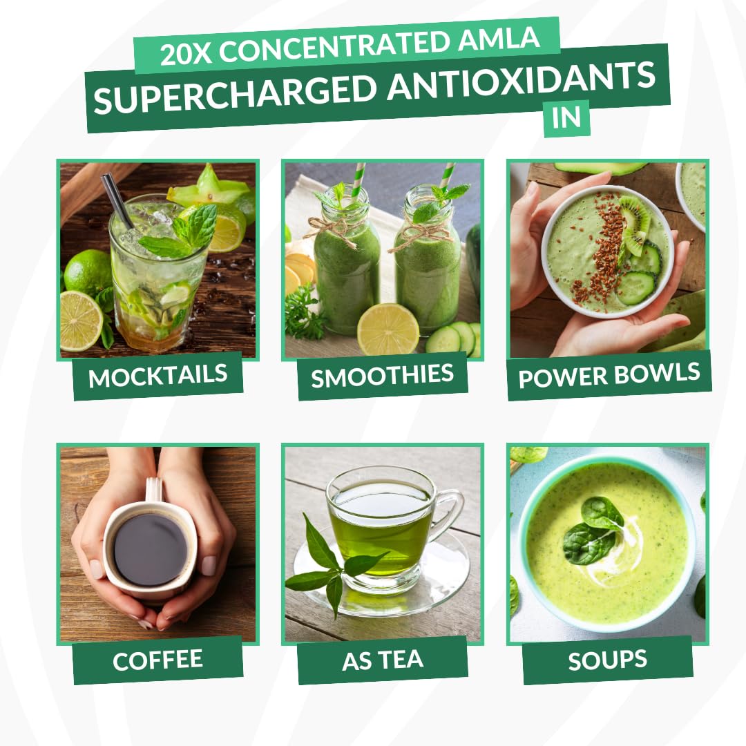 Amla Powder & Green Tea Superfood Supplement, 20x Ultra Concentrated Amla, Antioxidant Support, Made with Oolong Tea and Indian Gooseberries, Organic, Vegan, Classic Flavor, 30 Servings
