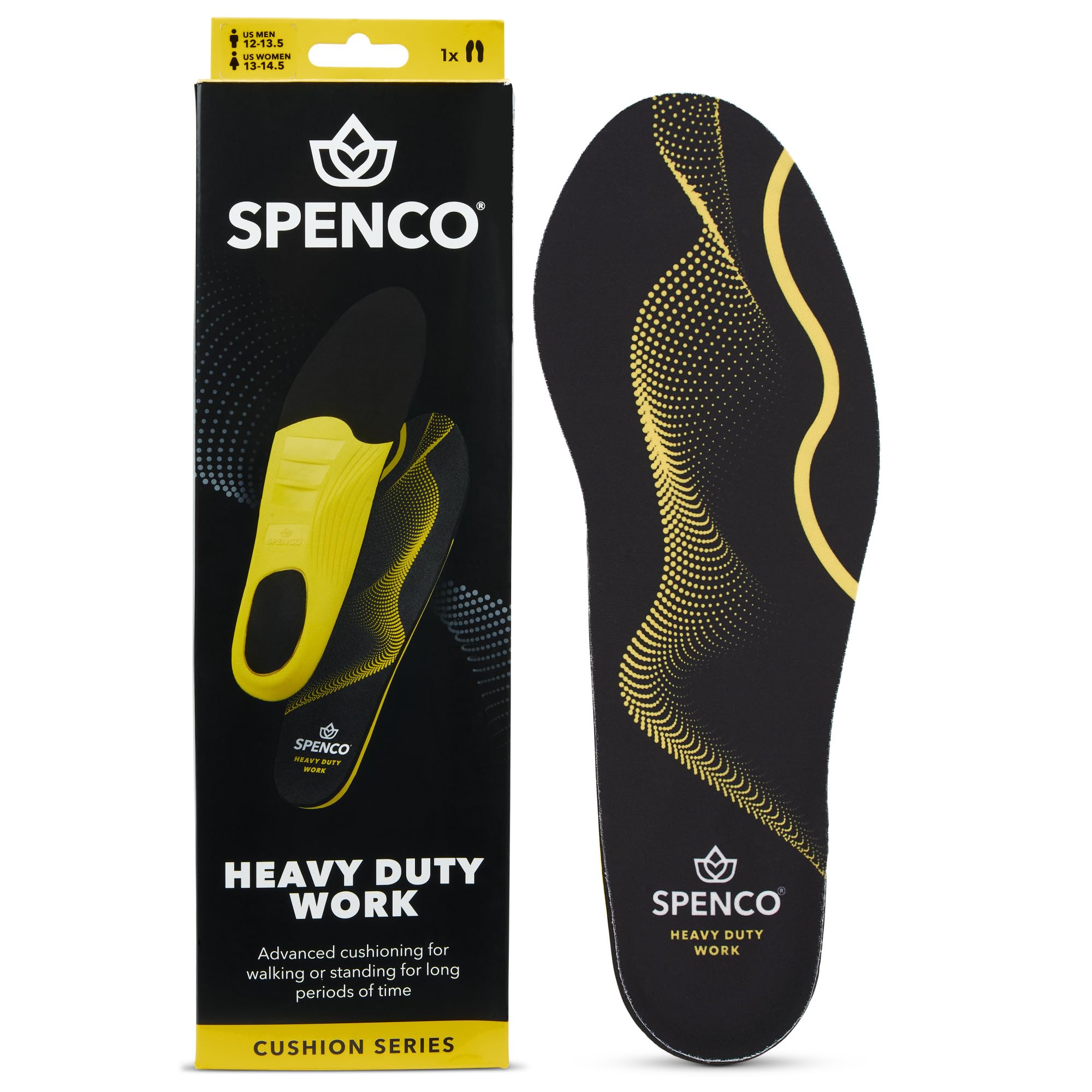 Spenco PolySorb Heavy Duty Insoles - Performance Foam Shoe Inserts w/ 4-Way Stretch Fabric & SpenCore Layer for Shock Absorption, Odor Control & All-Day Comfort & Stability - Fits Most Shoes