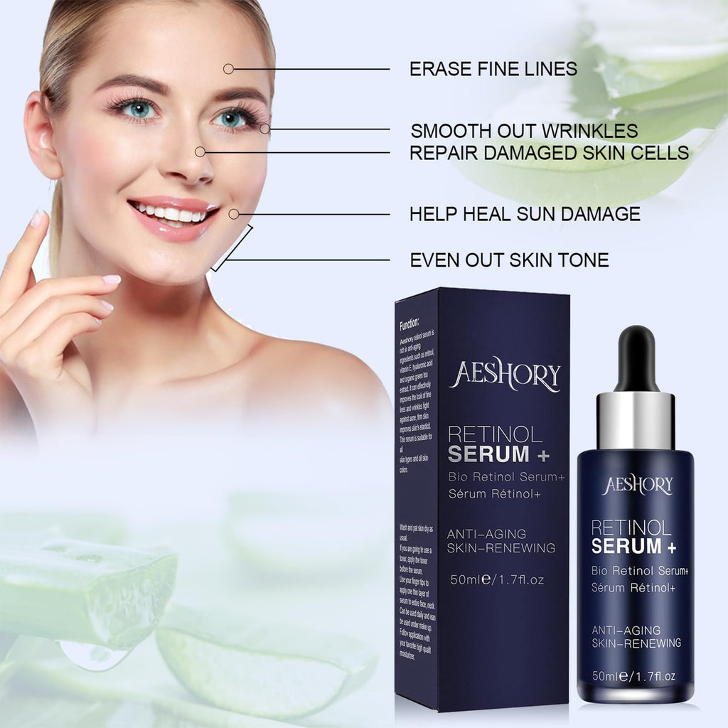 Retinol Serum for Face/Neck/Eyes 50ml, High Strength with 5% Retinol, 30% Vitamin C, Vitamin E & Hyaluronic Acid - Anti Aging Facial Serum for Moisturizing, Fine Line and Wrinkles, Skin Repair
