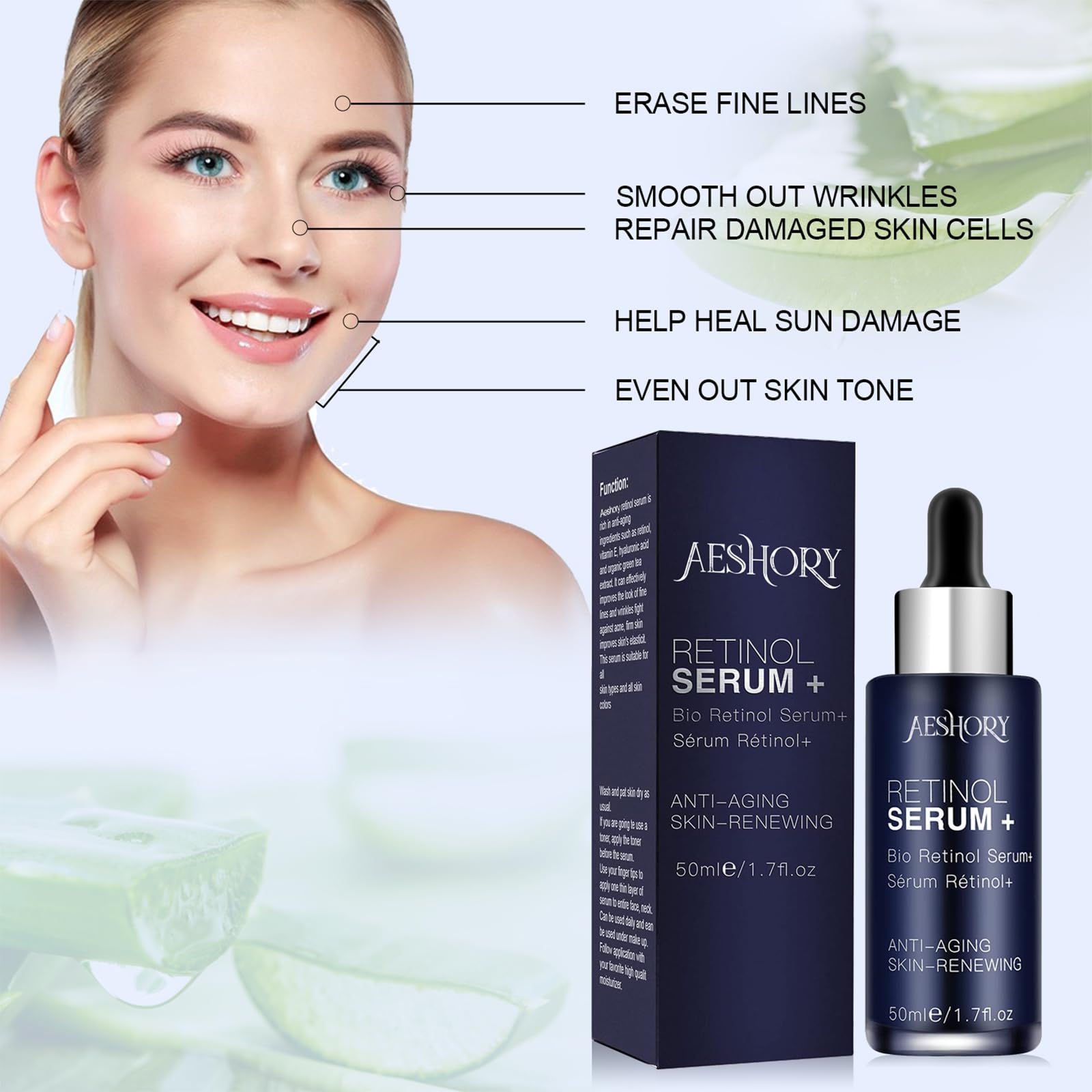 Retinol Serum for Face/Neck/Eyes 50ml, High Strength with 5% Retinol, 30% Vitamin C, Vitamin E & Hyaluronic Acid - Anti Aging Facial Serum for Moisturizing, Fine Line and Wrinkles, Skin Repair