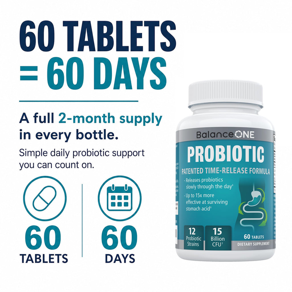 Balance ONE Probiotic for Women & Men, 15 Billion CFU, 12 Strains, 60 Count