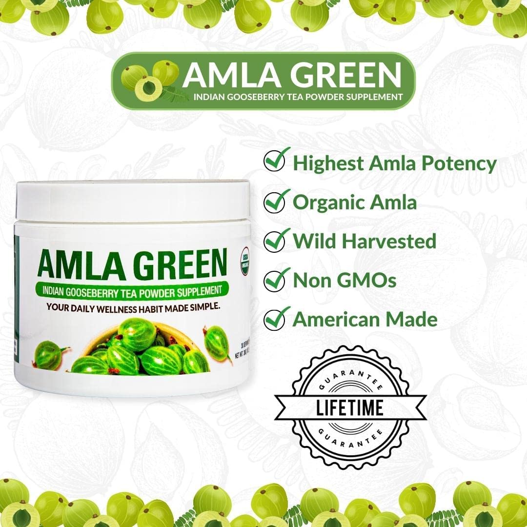 Amla Powder & Green Tea Superfood Supplement, 20x Ultra Concentrated Amla, Antioxidant Support, Made with Oolong Tea and Indian Gooseberries, Organic, Vegan, Classic Flavor, 30 Servings