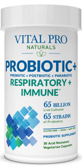 Vital Pro Naturals - Respiratory and Immune Probiotics + Prebiotics, Postbiotics, Parabiotics, Health Supplement for Adults, High Potency 65 Billion CFU, 65 Strains, Supports Intestinal Health 30 ct
