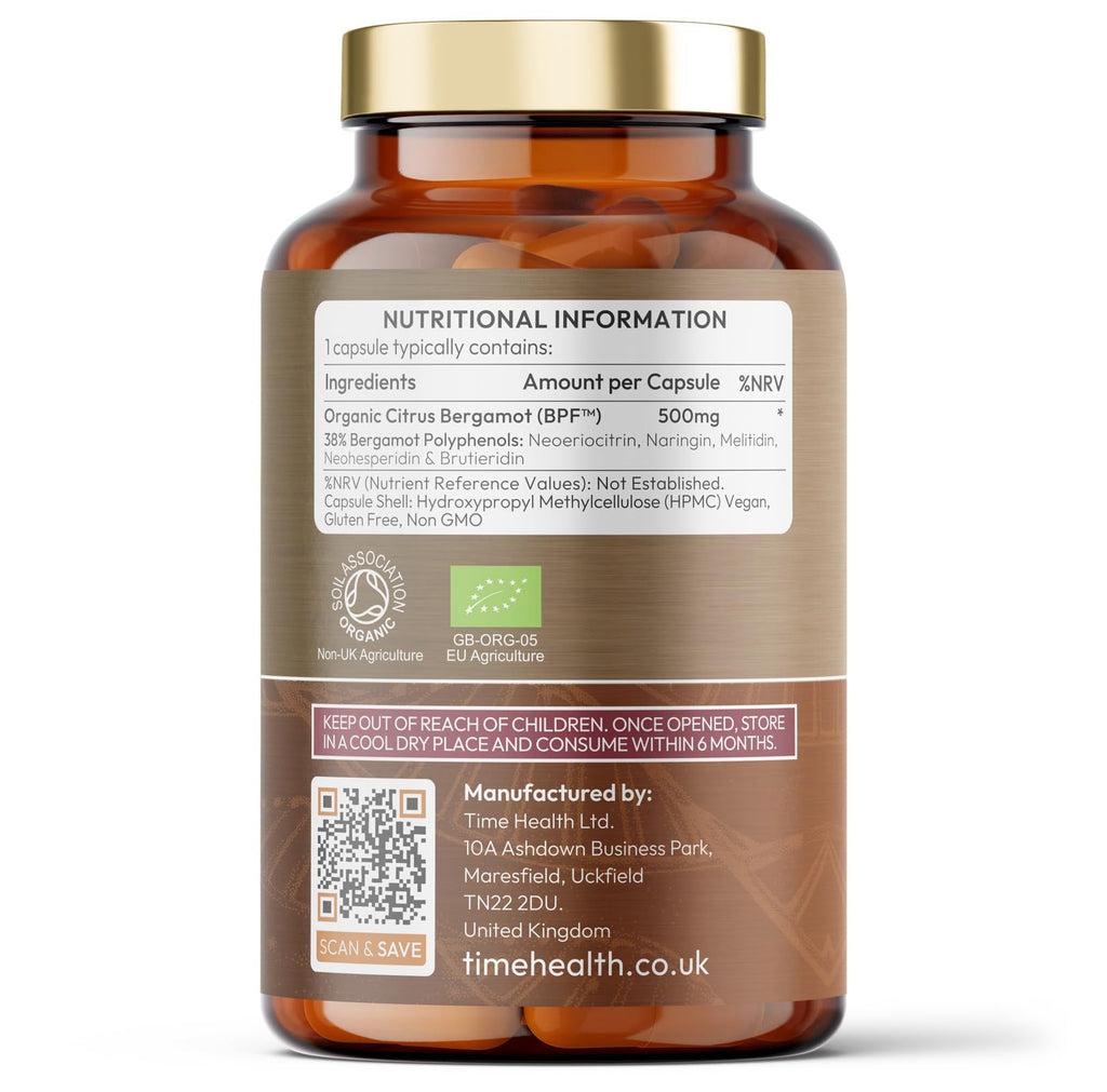 Organic Citrus Bergamot Extract - 120 Capsules - High Strength 38% Bergamot Polyphenols - 500mg - Clinically Studied BPF® - UK Made Supplement - Zero Additives - GMP Standards - Vegan
