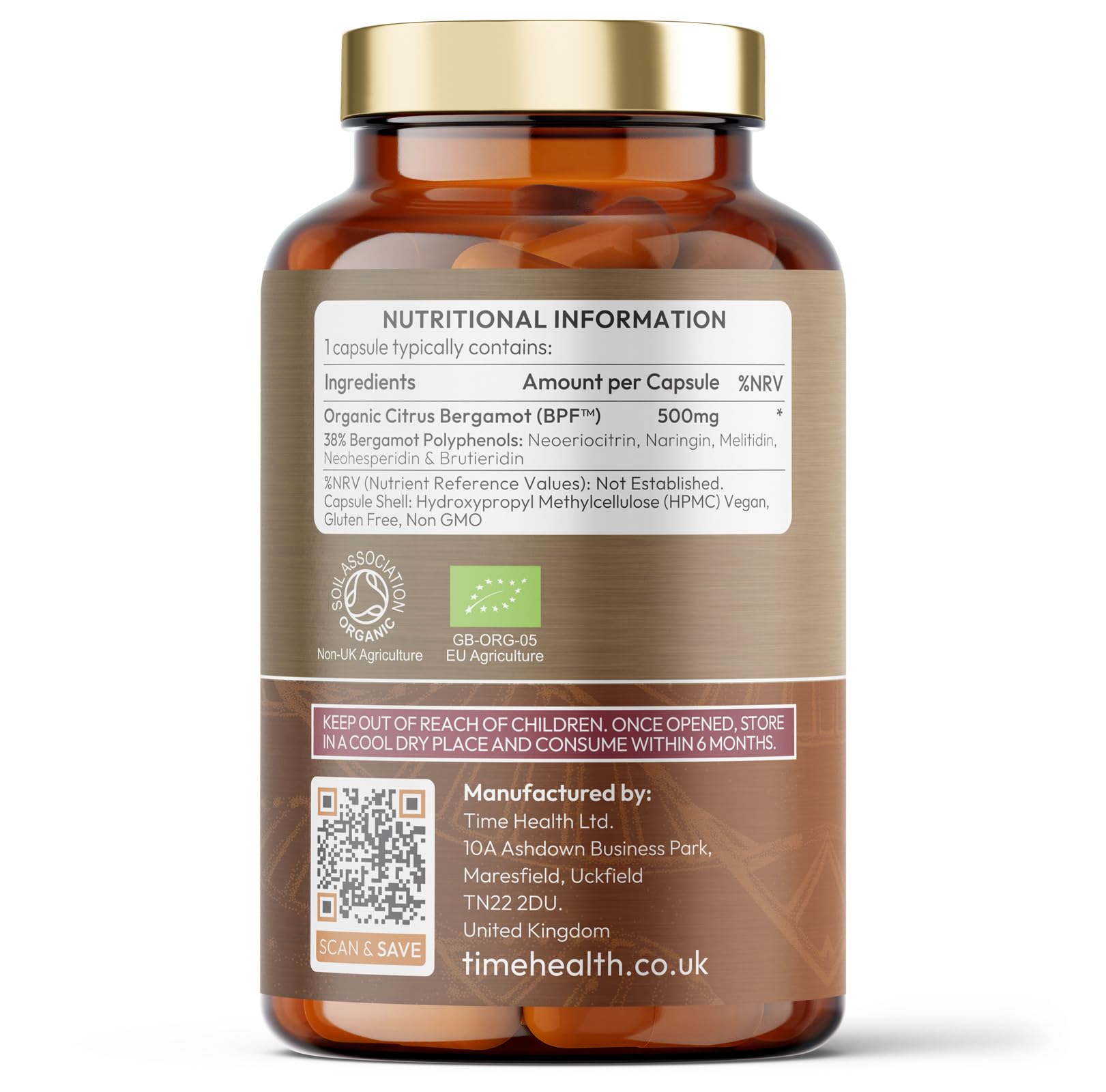 Organic Citrus Bergamot Extract - 120 Capsules - High Strength 38% Bergamot Polyphenols - 500mg - Clinically Studied BPF® - UK Made Supplement - Zero Additives - GMP Standards - Vegan