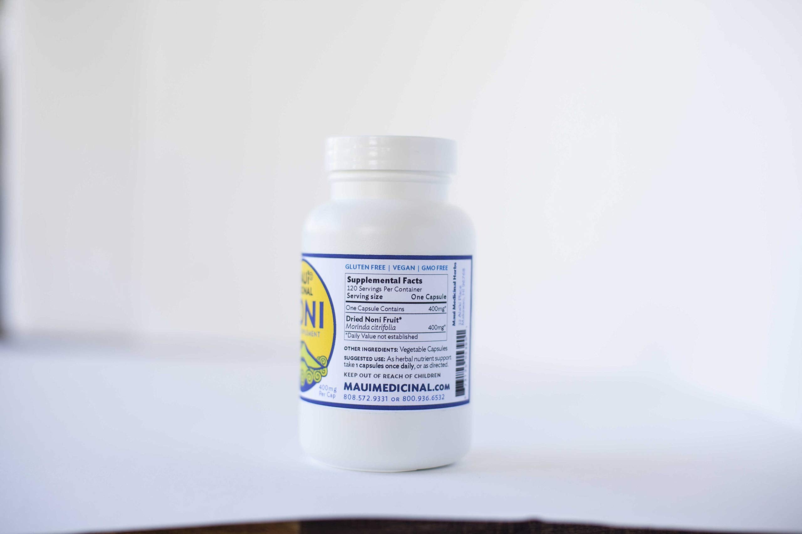 Maui Medicinal Herbs Noni 240 Veggie Capsules (2 Bottles 120 Vcaps per Bottle) - 400mg per Capsule : Organic Whole Fruit (240)