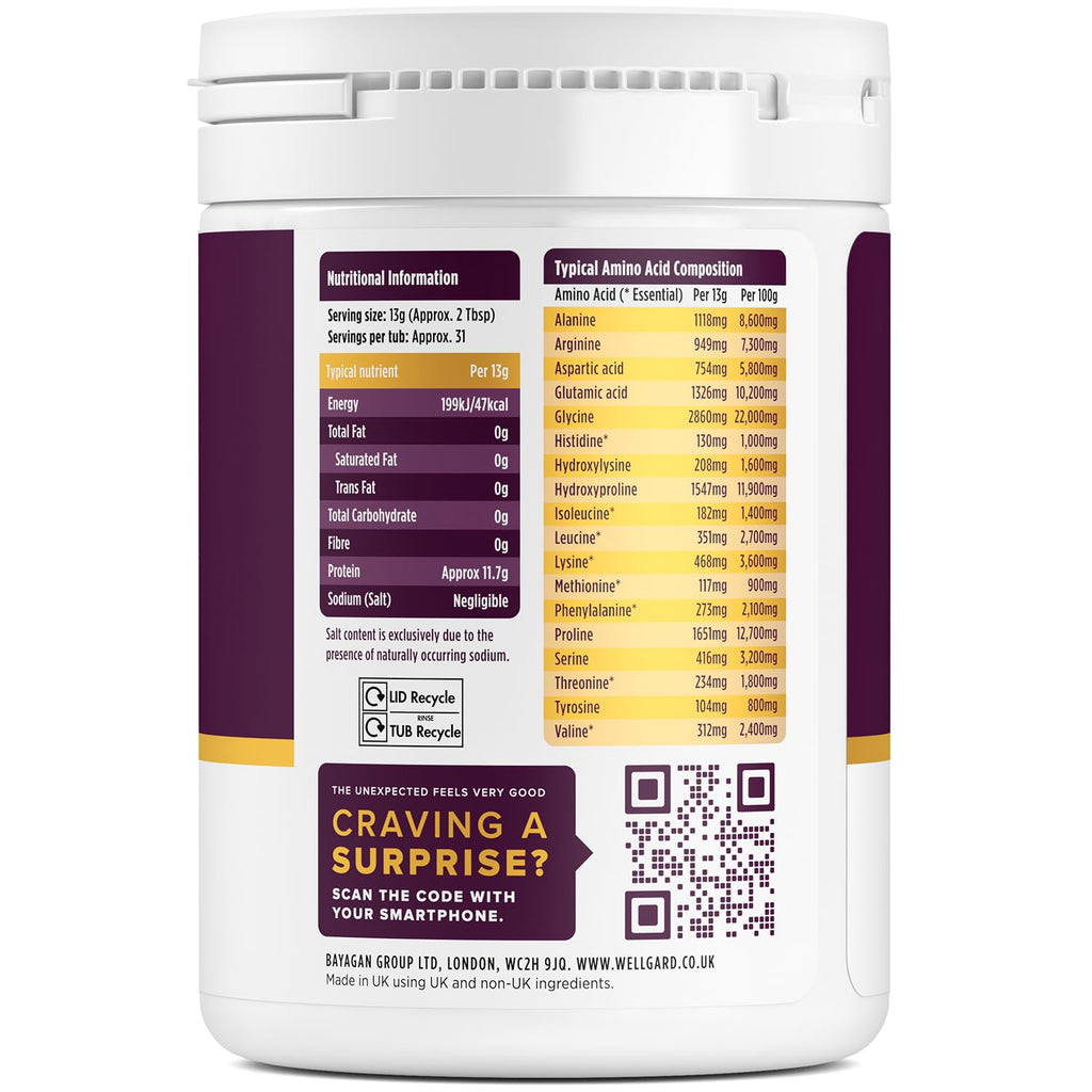 Collagen Powder, Gold Standard Bovine Collagen Peptides Powder by Wellgard - High Levels of The 8 Essential Amino Acids, Collagen Supplements for Women & Men, Halal Collagen, Made in UK