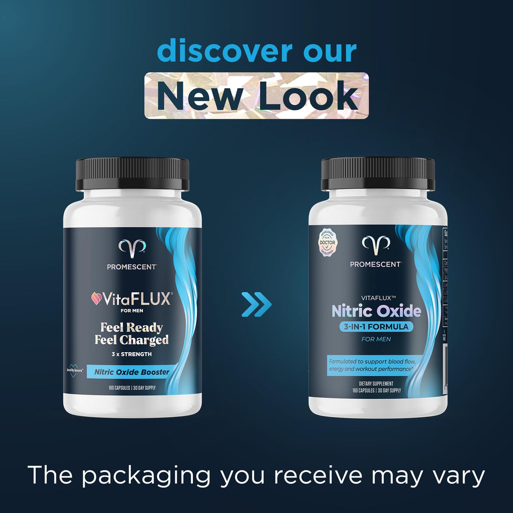 Promescent VitaFLUX Nitric Oxide Supplements for Men, Fast Acting Male Enhancing Pills for Stamina, Size & Performance, L-Arginine L-Citrulline L-Carnitine (30 Servings)