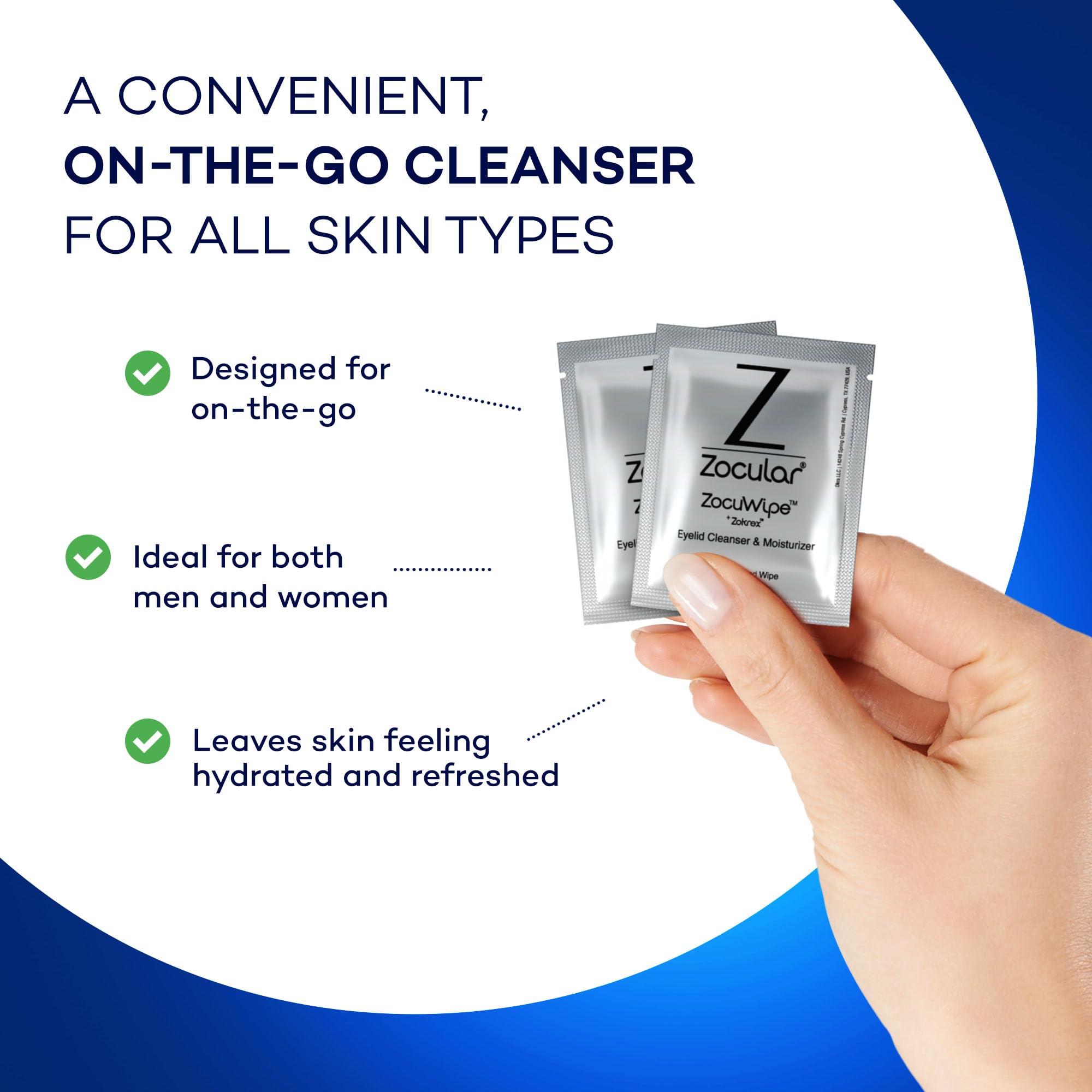 Zocular Zocuwipe Eyelid Wipes with Natural Okra Complex – Gentle Eyelid Cleansing & Moisturizing Pads – 40 Count