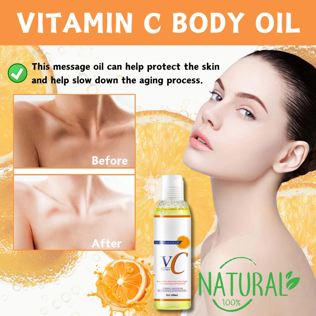 Organic Vitamin C Body Oil | Brightening & Anti-Wrinkle Moisturiser for Dry Skin, Fast Absorbing Face & Body Care with Jojoba Oil