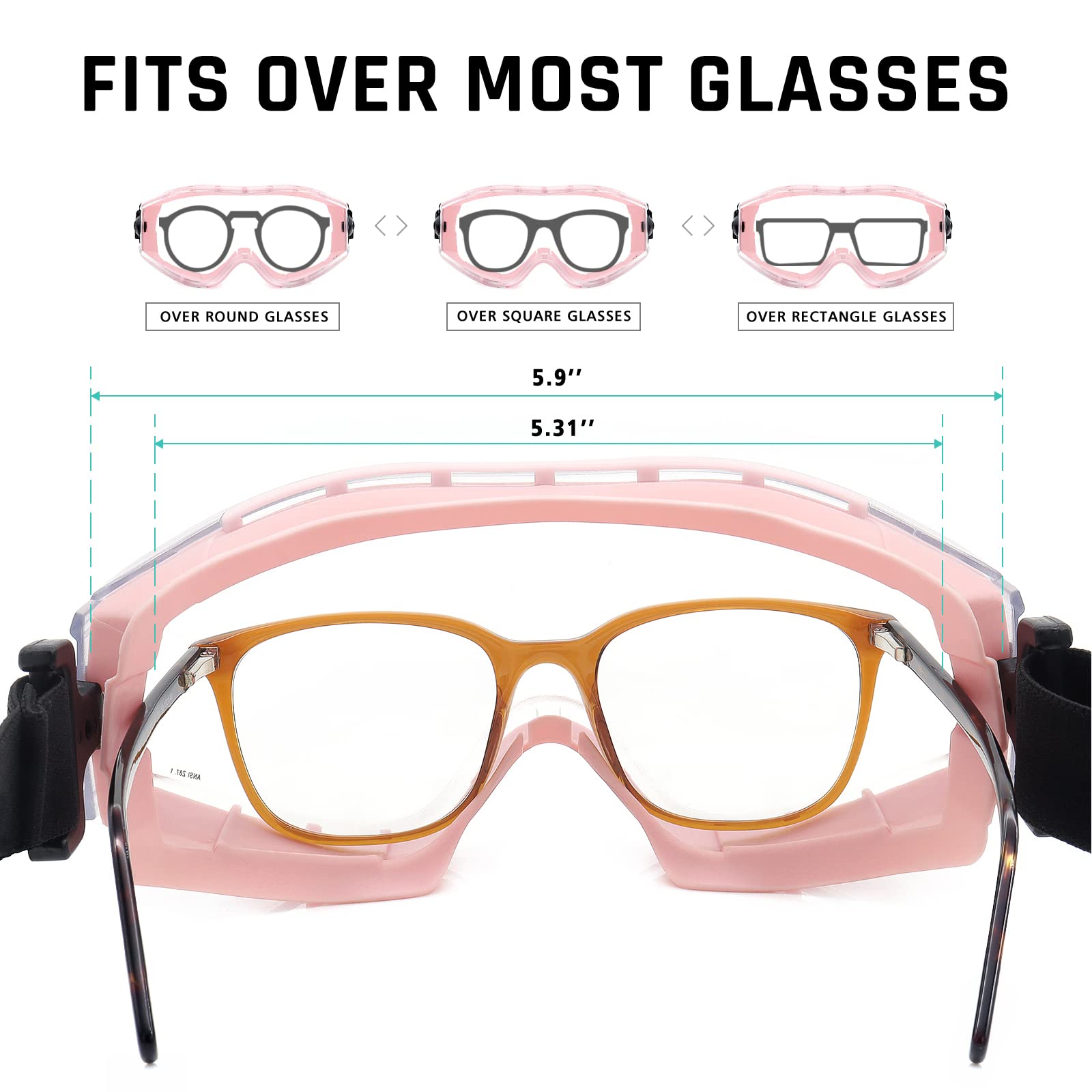 UKNOW Safety Goggles Over Glasses, Clear Anti-Fog Lenses, ANSI Z87.1 Certified Eye Protection for Laboratory Work Industrial Use