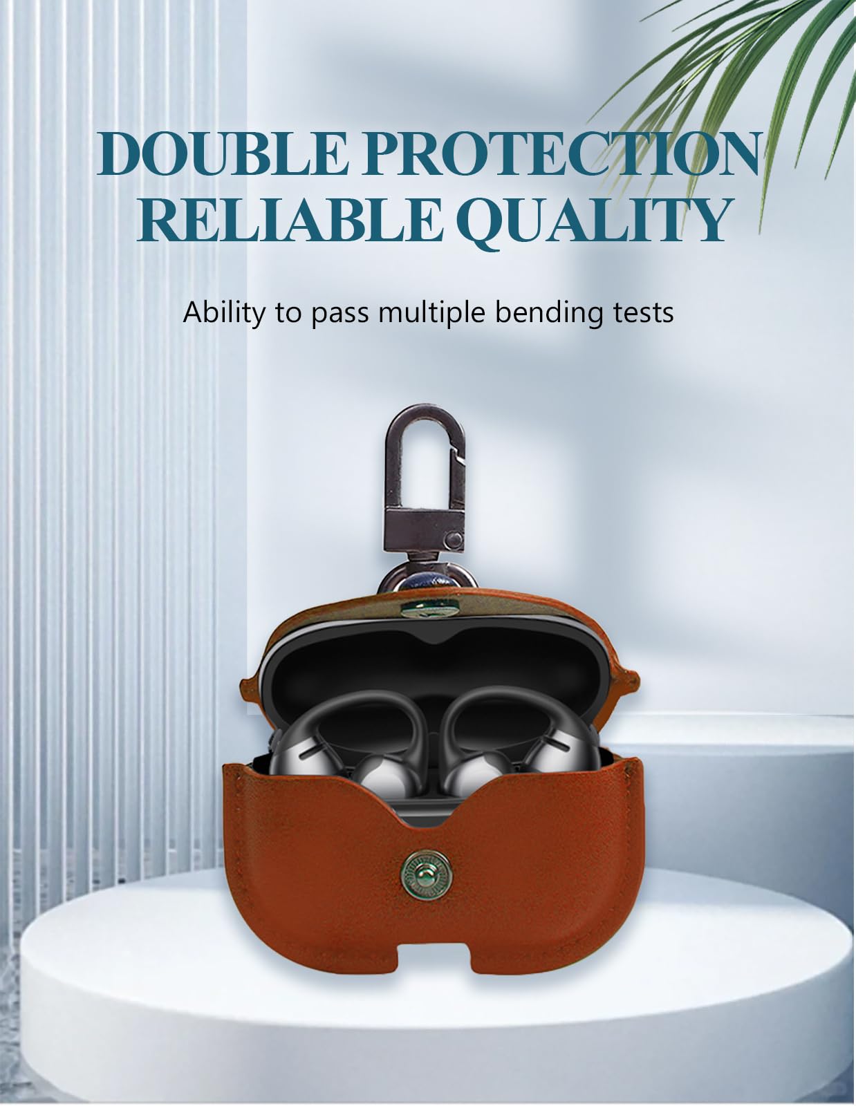 Case Cover for SHOKZ OpenDots ONE E310 Ear Clip Bluetooth Headset,WUNIAK Business Style Soft PU Leather Protective Case with Keychain and Cleaning Kit for Men and Women Shockproof Skin,Brown