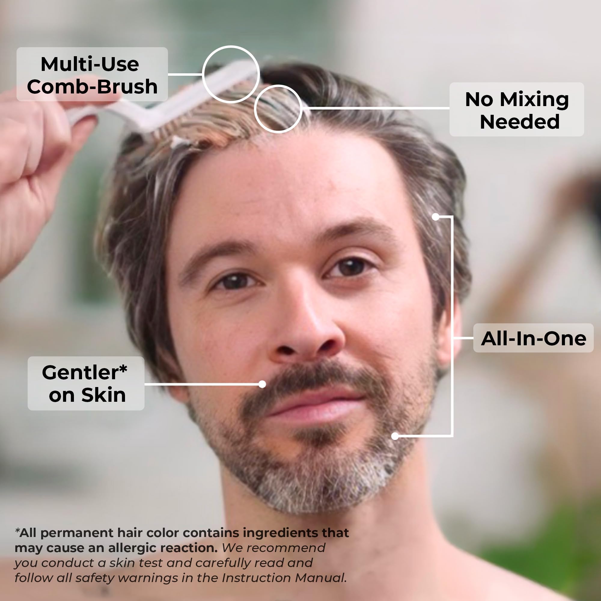 Simpler Partial Coverage Men's Hair Color Color Box - Permanent Beard & Mustache Dye - Ammonia-Free Beard Hair Dye — Fast Gray Blending — Salt & Pepper Look - Darker Shades