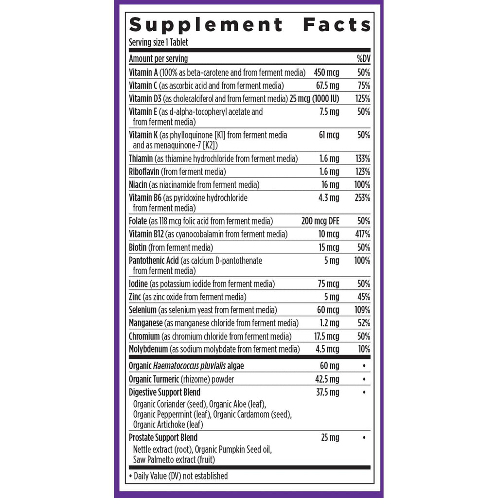 New Chapter One Daily Every Man's Multivitamin 55+ - Offers Eyesight, Immune System & Cellular Energy Support* - Contains Astaxanthin, Saw Palmetto & More - Gluten Free & Vegetarian - 96 Tablets