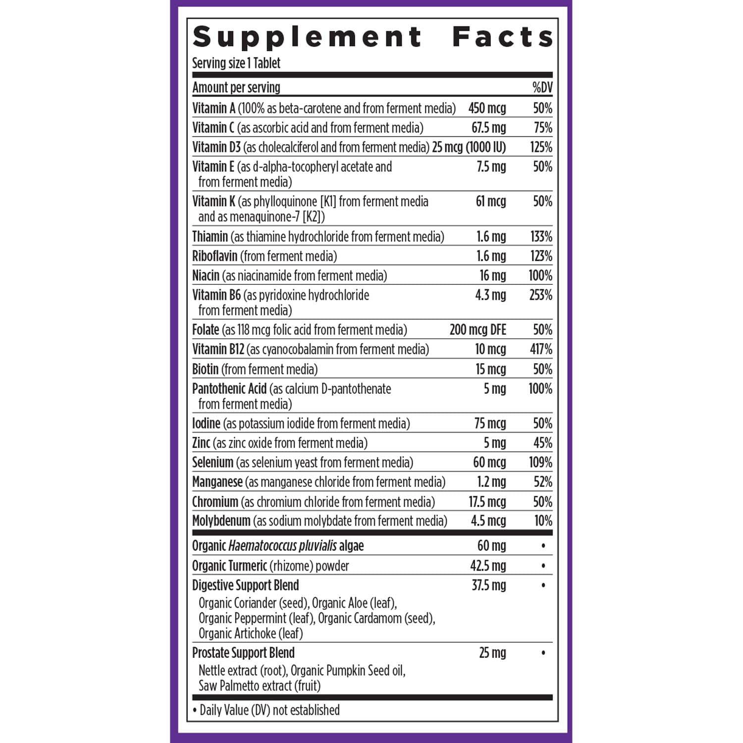 New Chapter One Daily Every Man's Multivitamin 55+ - Offers Eyesight, Immune System & Cellular Energy Support* - Contains Astaxanthin, Saw Palmetto & More - Gluten Free & Vegetarian - 96 Tablets