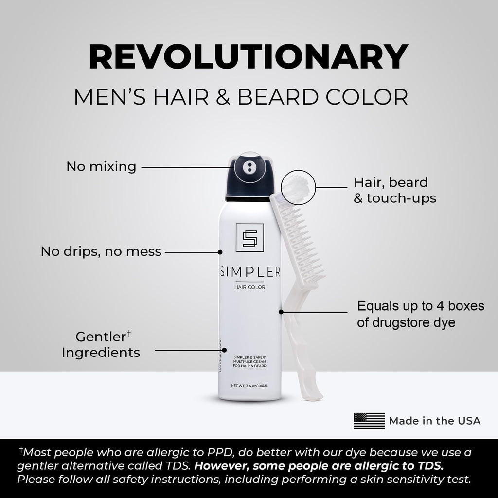 Simpler Men's Hair Color Kit - Full Gray Coverage - Natural Black & Beard Dye - Easy Application for 100% Gray Hair - Natural Black