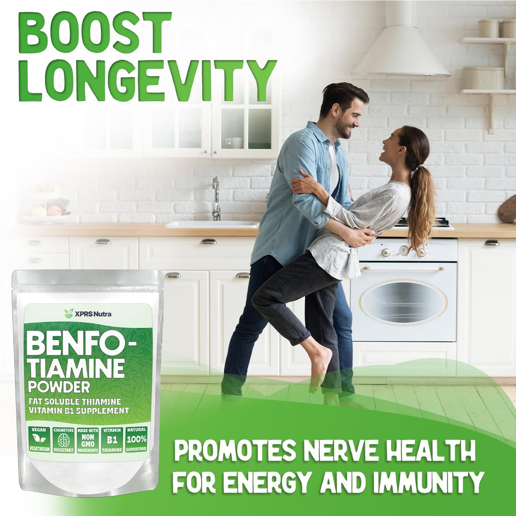 XPRS Nutra Benfotiamine Powder (Thiamine) - Fat Soluble Happy Heart Thiamine Supplement - Advanced Vitamin B1 Benfotiamine for a Cognitive Boost - Vegan Friendly Benfotamine Powder (4 Ounce)