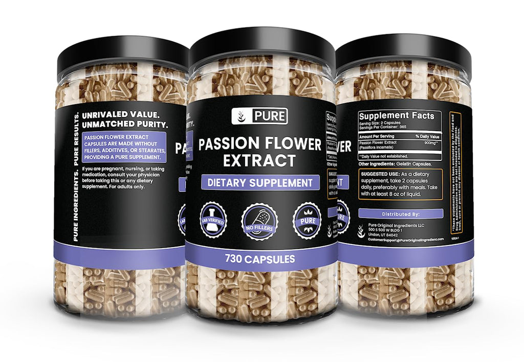 PURE ORIGINAL INGREDIENTS Passion Flower Extract (730 Capsules) No Magnesium Or Rice Fillers, Always Pure, Lab Verified
