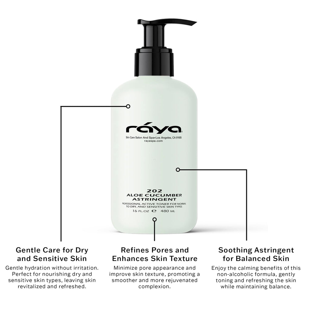 RAYA Aloe Cucumber Astringent 16 oz (202) | Gentle Pore Tightening and Smoothing Facial Toner for Dry and Sensitive Skin | Helps Refine, Cool, and Sooth | Smooths Complexion When Used Before Make-Up