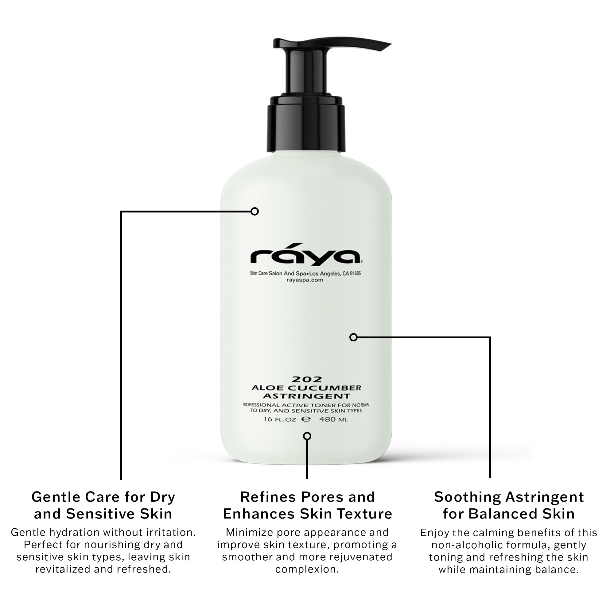 RAYA Aloe Cucumber Astringent 16 oz (202) | Gentle Pore Tightening and Smoothing Facial Toner for Dry and Sensitive Skin | Helps Refine, Cool, and Sooth | Smooths Complexion When Used Before Make-Up