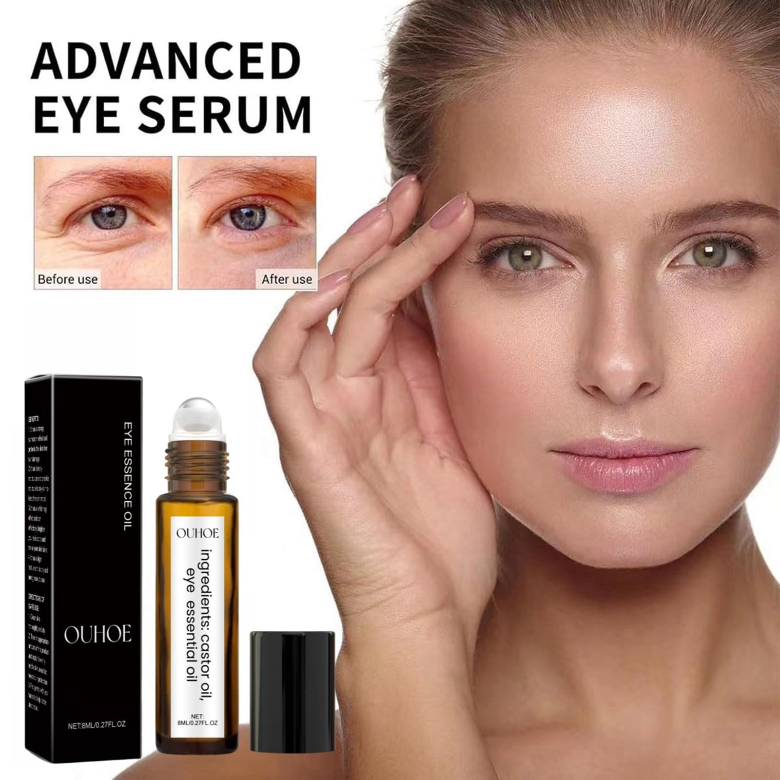 8ML Rollerball Castor Oil,Eye Cream,Castor Oil and Frankincense Eye Roller,Under Eye Cream,Castor Oil Hydrating Eye Cream,Eye Brightening Cream,Anti Aging Eye Cream,Firming Eye Cream,Eye Gel