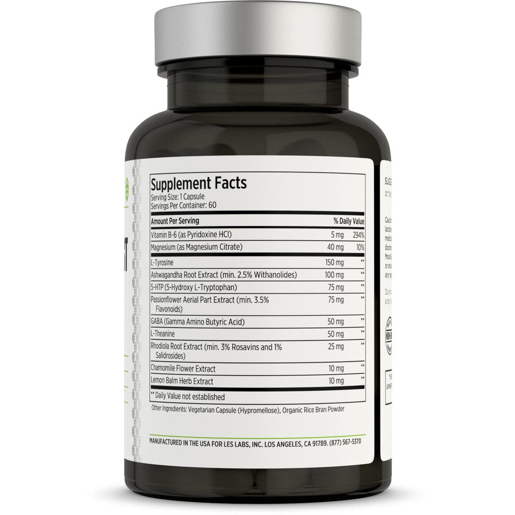 LES Labs Mood Boost – Stress Relief, Mood Support, Deep Relaxation & Better Sleep – 5-HTP, Ashwagandha, Rhodiola Rosea, Magnesium, L-Theanine & GABA – Non-GMO Supplement – 60 Capsules