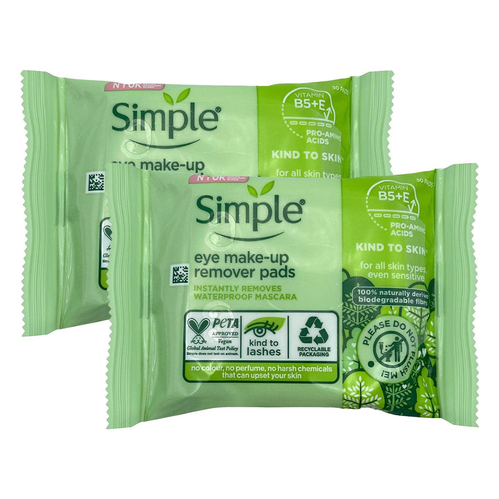 Simple 2 Packs =60 Pads Of Kind To Eyes Eye Make-Up Remover Pads