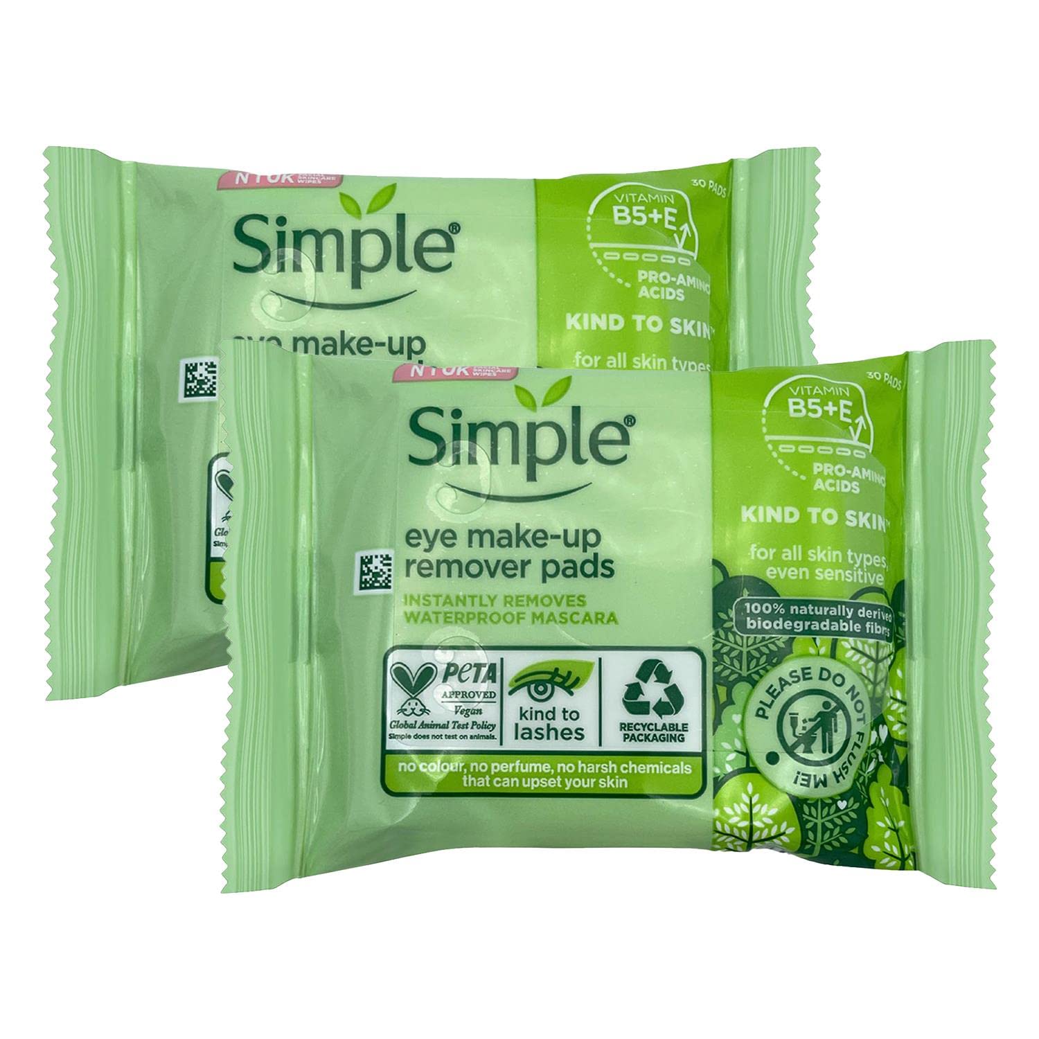 Simple 2 Packs =60 Pads Of Kind To Eyes Eye Make-Up Remover Pads