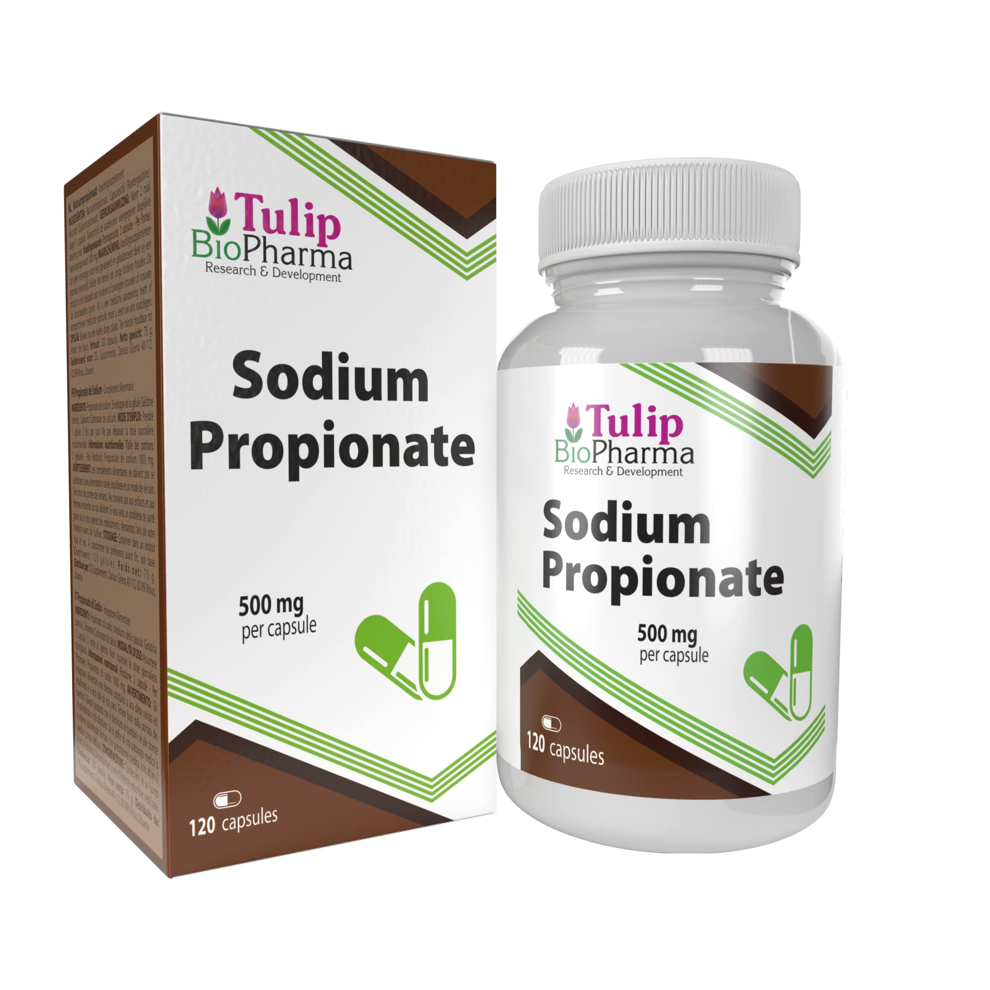 Tulip BioPharma Sodium Propionate 500mg | 120 Vegan Capsules | 2-Month Supply | Propionic Acid, Short-Chain Fatty Acid, No Fillers | 3rd Party Lab Tested