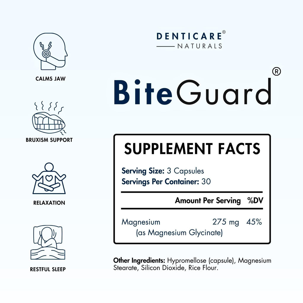 Denticare Bite-Guard for Teeth Grinding & Clenching, Calms Jaw with Magnesium - 90 Capsules (Non-GMO, Vegan)