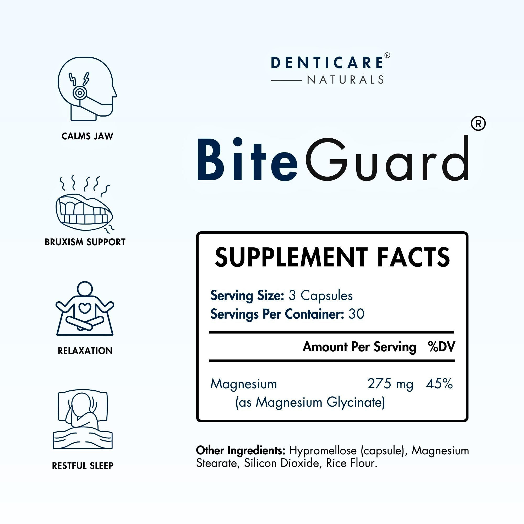 Denticare Bite-Guard for Teeth Grinding & Clenching, Calms Jaw with Magnesium - 90 Capsules (Non-GMO, Vegan)
